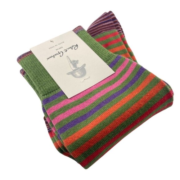 Robert Graham Mens Hillside Regular Striped Socks Green/Purple/Orange - Picture 2 of 7
